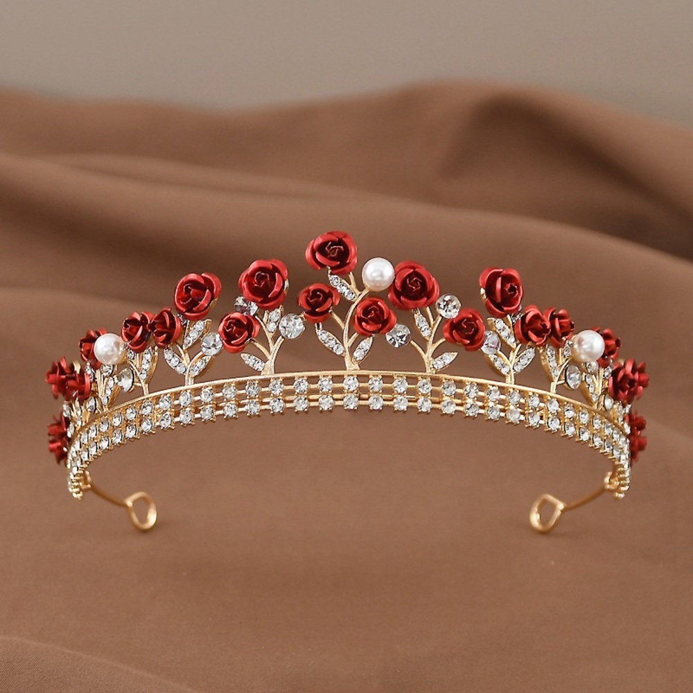red rose flower tiara hair accessories jewelry crown crystal